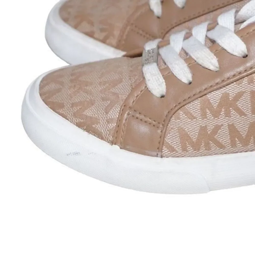 Michael Kors Ashanti Khaki/Tan Monogram Logo Sneakers, Size 4 / 35